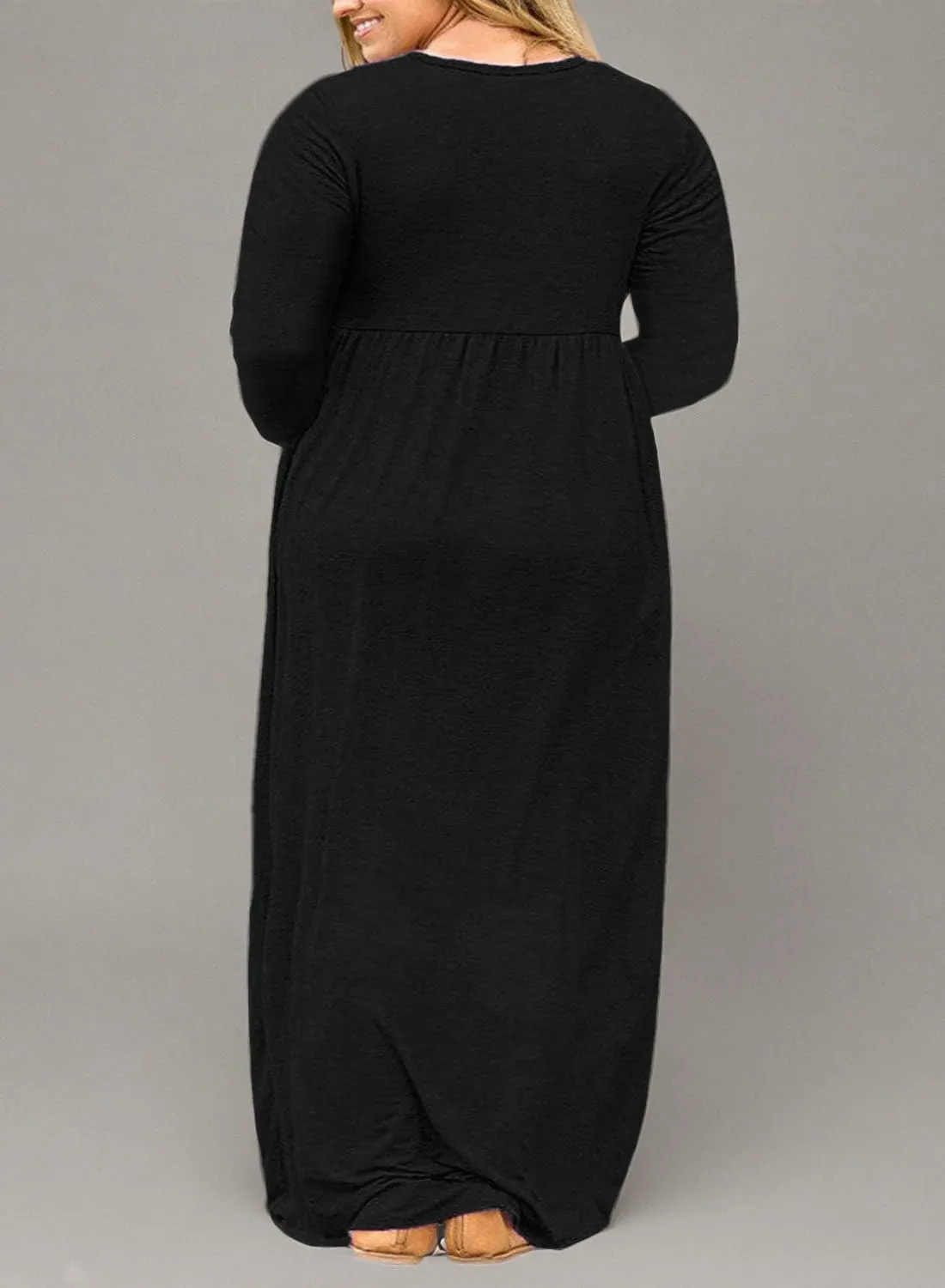 Nemidor Women Long Sleeve Loose Plain Casual Plus Size Long Maxi Dress with Pockets
