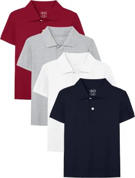OHD 4 Pack Boys Polo Shirt Cotton School Uniform Polo Shirts for Boys Soft Kids Polo Shirt Multiple Color Short Sleeve Polo