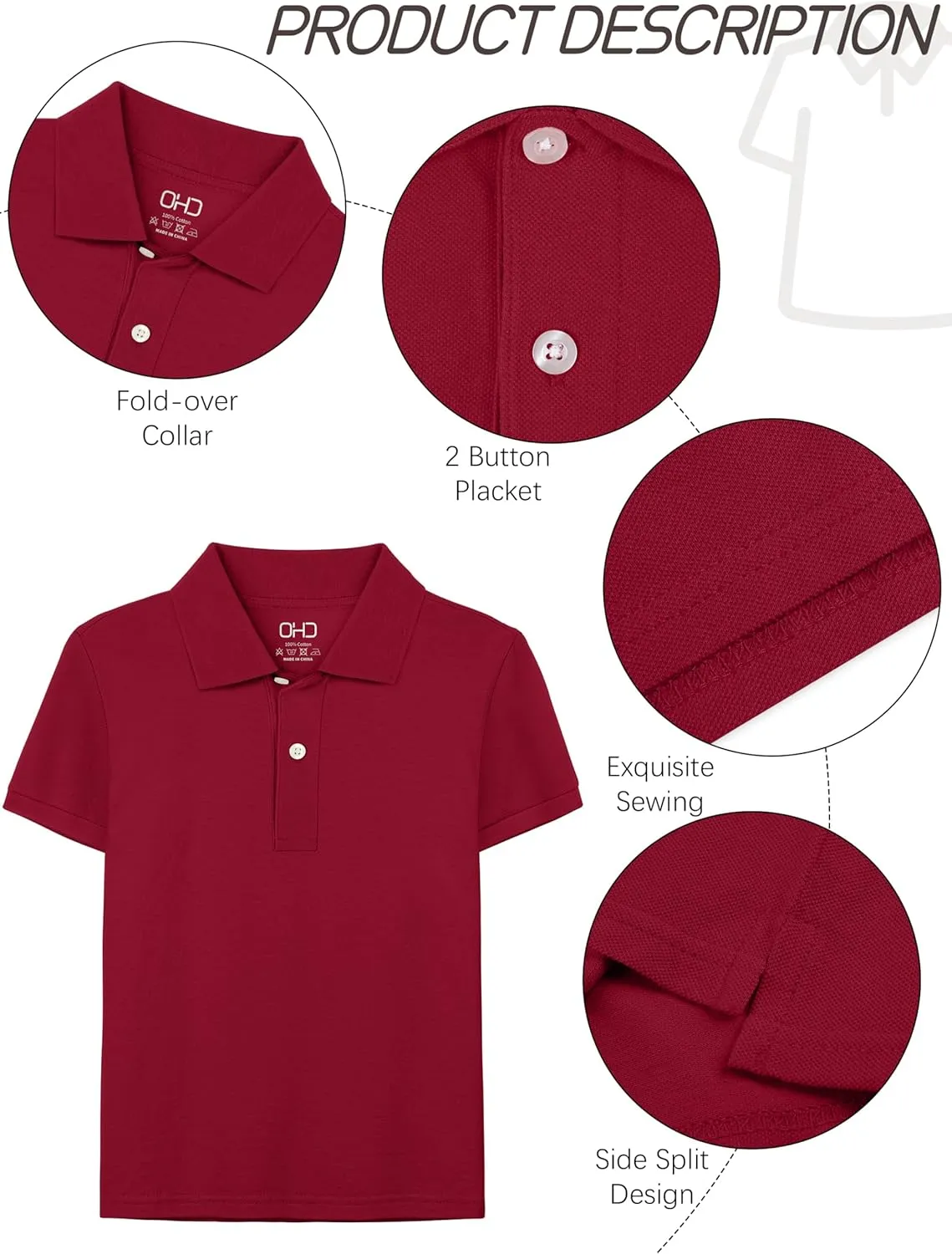 OHD 4 Pack Boys Polo Shirt Cotton School Uniform Polo Shirts for Boys Soft Kids Polo Shirt Multiple Color Short Sleeve Polo