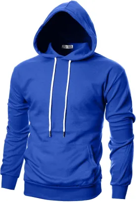 Ohoo Mens Slim Fit Basic Pullover Hoodies Sweatshirt Lightweight Long Sleeve with Kanga Pocket