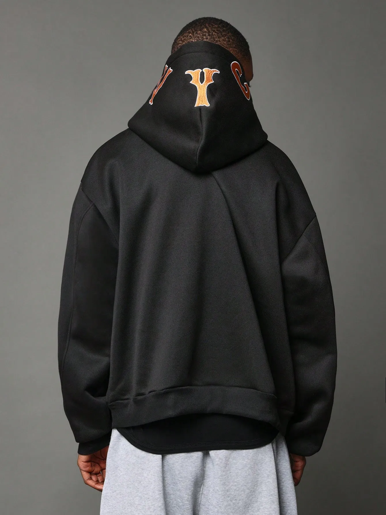 Overhead Crop Fit Hoodie With NYC Embroidered On Hood & Kangaroo Pocket