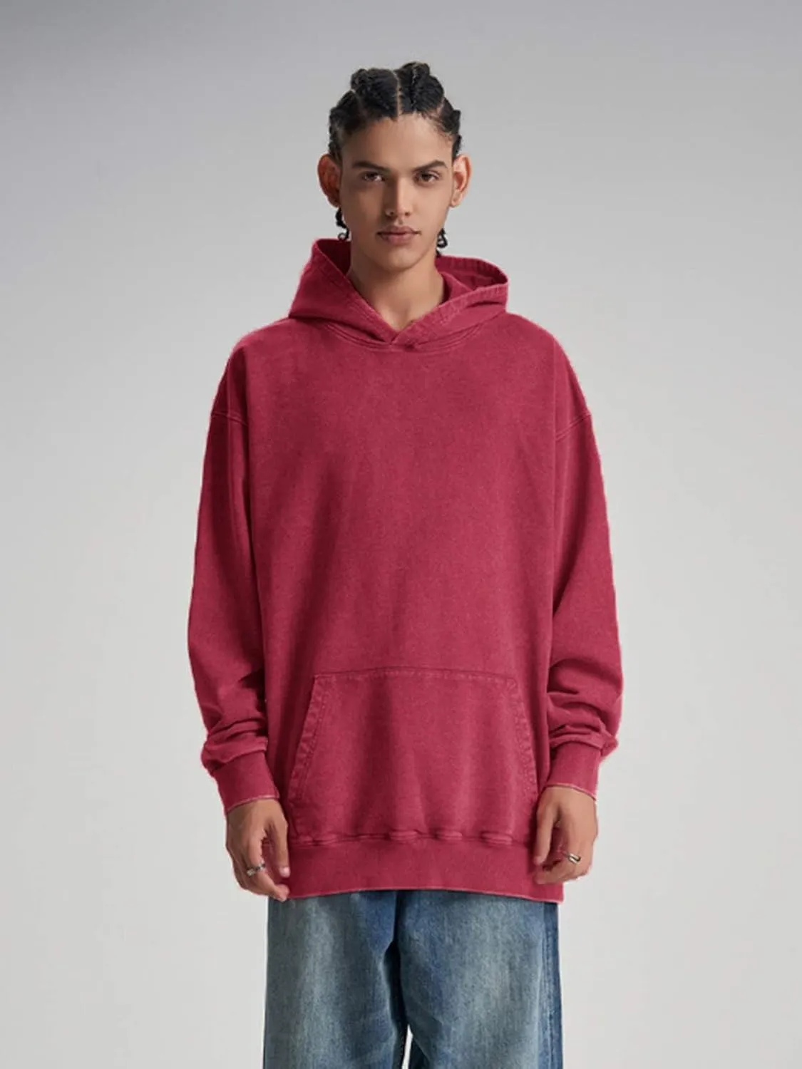 Oversized Hoodie for Men Trendy Washed Sweatshirt for Adult Loose Fit Cotton Pullover for Youth