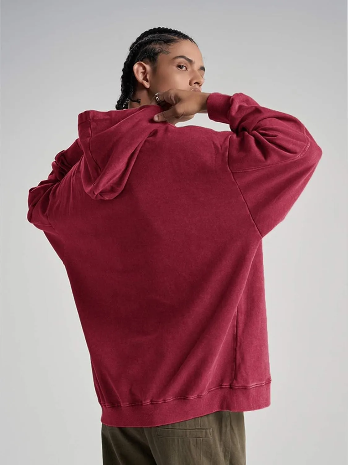 Oversized Hoodie for Men Trendy Washed Sweatshirt for Adult Loose Fit Cotton Pullover for Youth