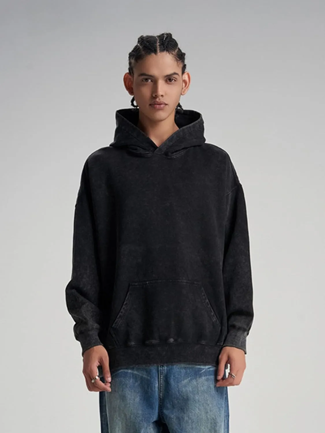 Oversized Hoodie for Men Trendy Washed Sweatshirt for Adult Loose Fit Cotton Pullover for Youth