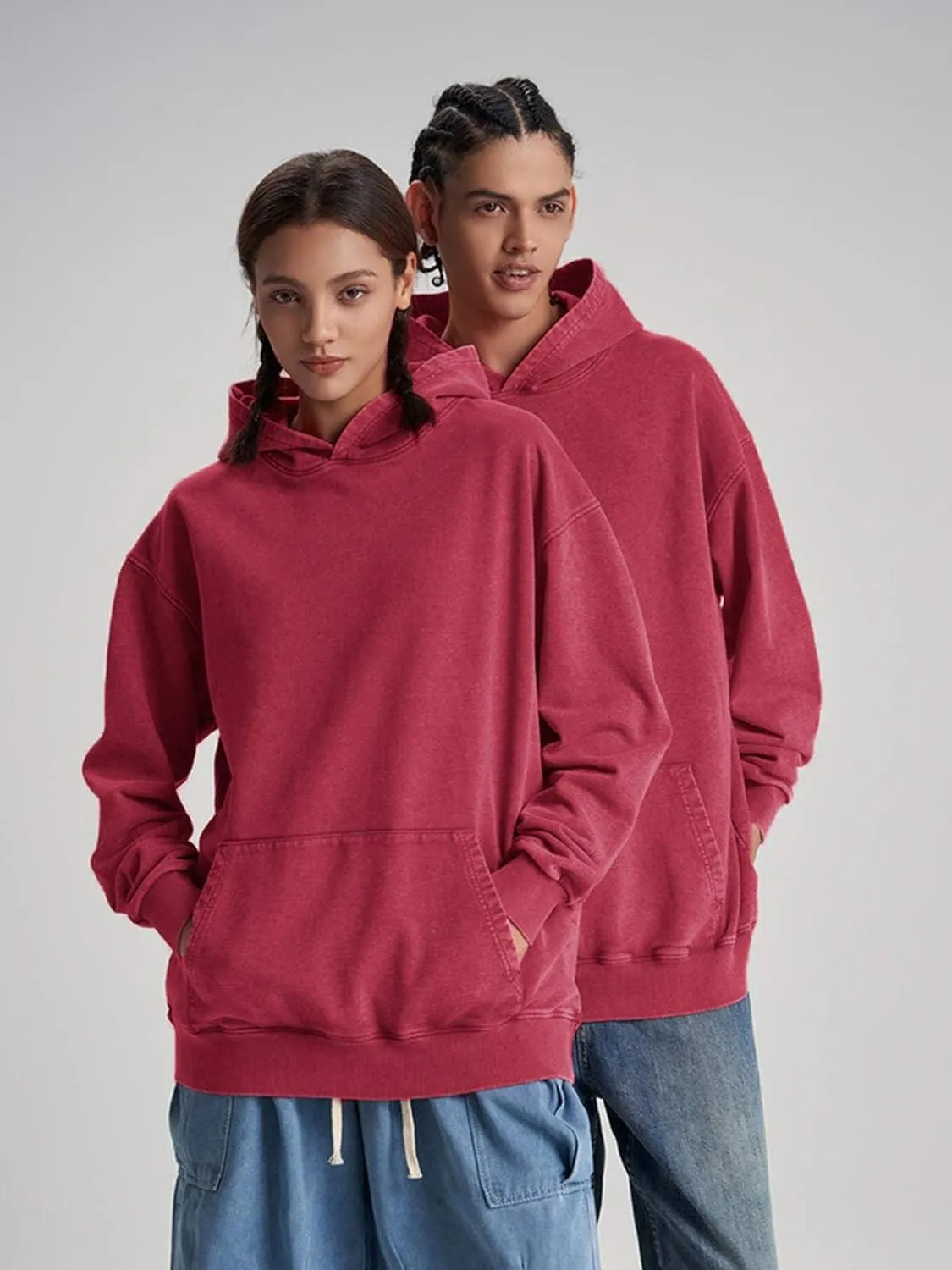 Oversized Hoodie for Men Trendy Washed Sweatshirt for Adult Loose Fit Cotton Pullover for Youth