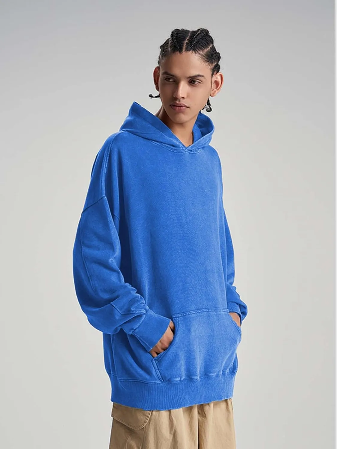 Oversized Hoodie for Men Trendy Washed Sweatshirt for Adult Loose Fit Cotton Pullover for Youth