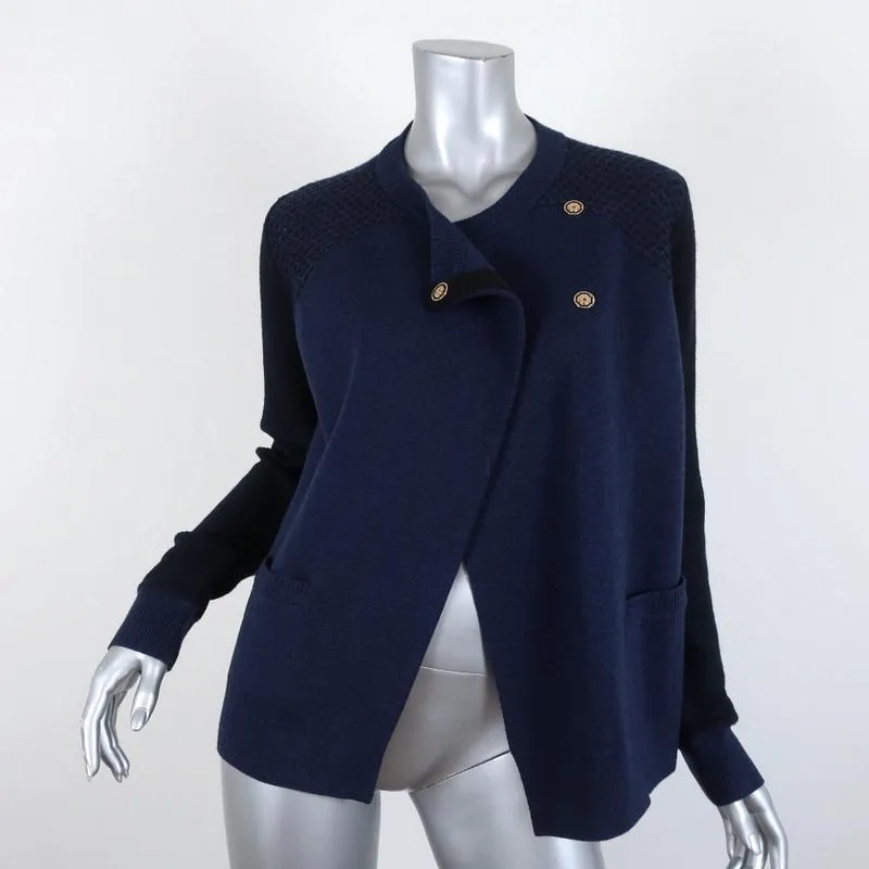 Proenza Schouler Cardigan Navy Paneled Knit Size Medium Asymmetric Sweater