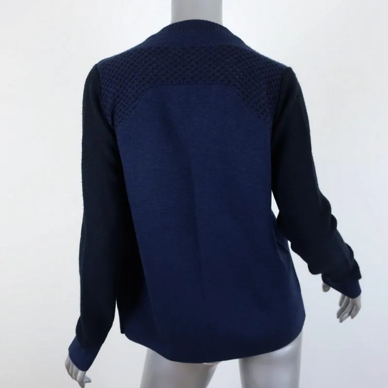 Proenza Schouler Cardigan Navy Paneled Knit Size Medium Asymmetric Sweater