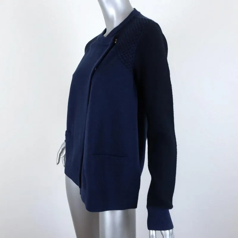 Proenza Schouler Cardigan Navy Paneled Knit Size Medium Asymmetric Sweater