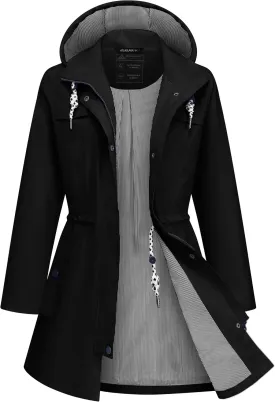 Rain Jacket Women Waterproof Long Lightweight Raincoat Hooded Windbreaker Outdoor Trench Coat