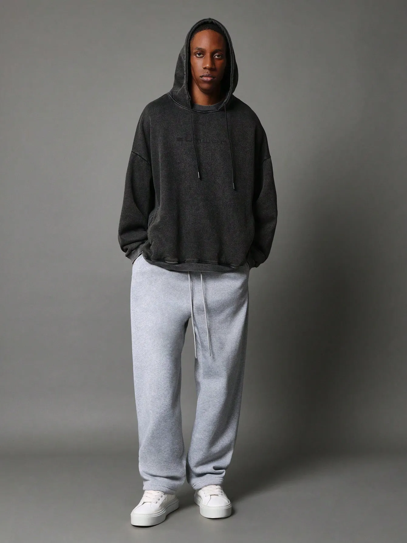 Regular Fit Overhead Washed Hoodie With Back Embroidered Torn Number Applique