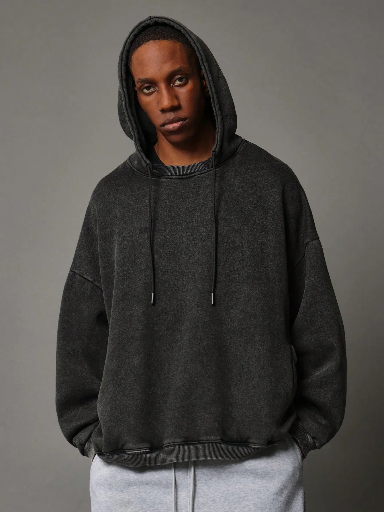 Regular Fit Overhead Washed Hoodie With Back Embroidered Torn Number Applique