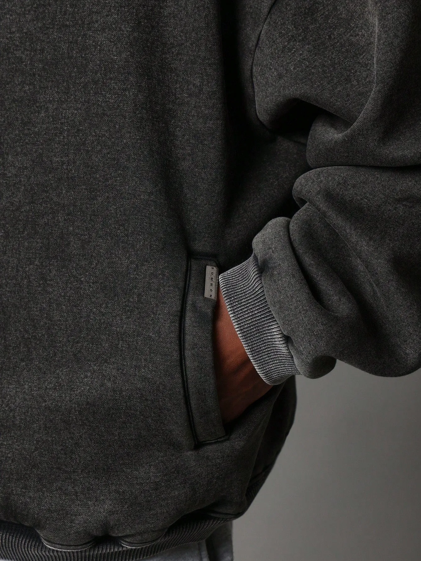 Regular Fit Overhead Washed Hoodie With Back Embroidered Torn Number Applique