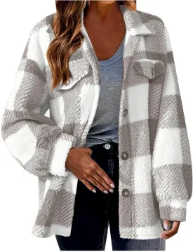 Shackets for Women 2024 Plus Size Fleece Lined Flannel Jacket,Plaid Button Down Shirt Fashion Fall Winter Outfits