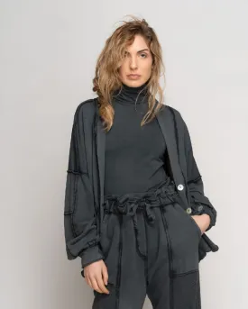 Stonewash Paneled Seamed Cardigan