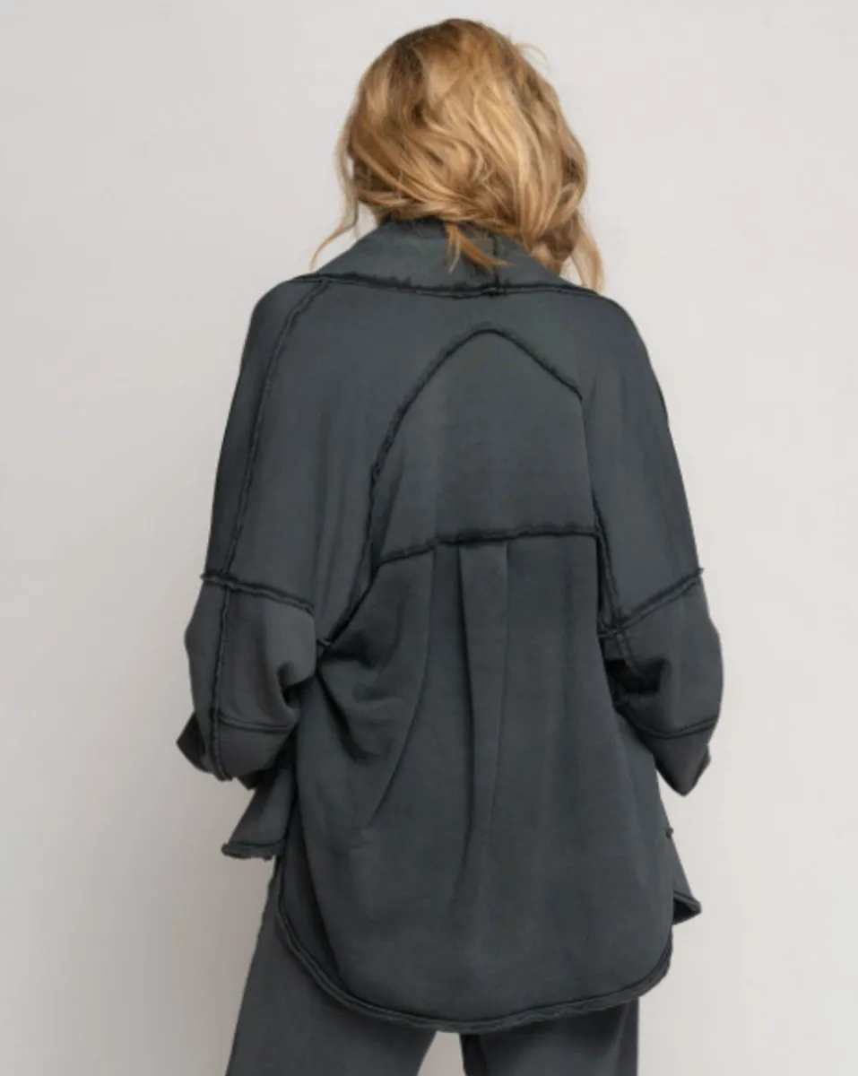 Stonewash Paneled Seamed Cardigan