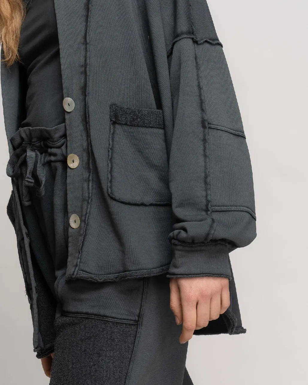 Stonewash Paneled Seamed Cardigan