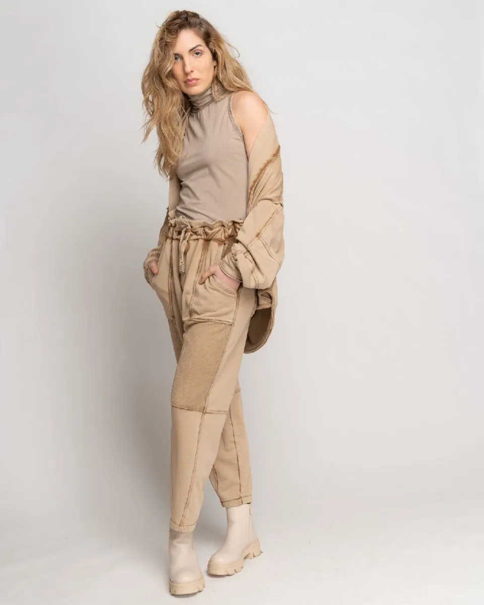 Stonewash Paneled Seamed Cardigan