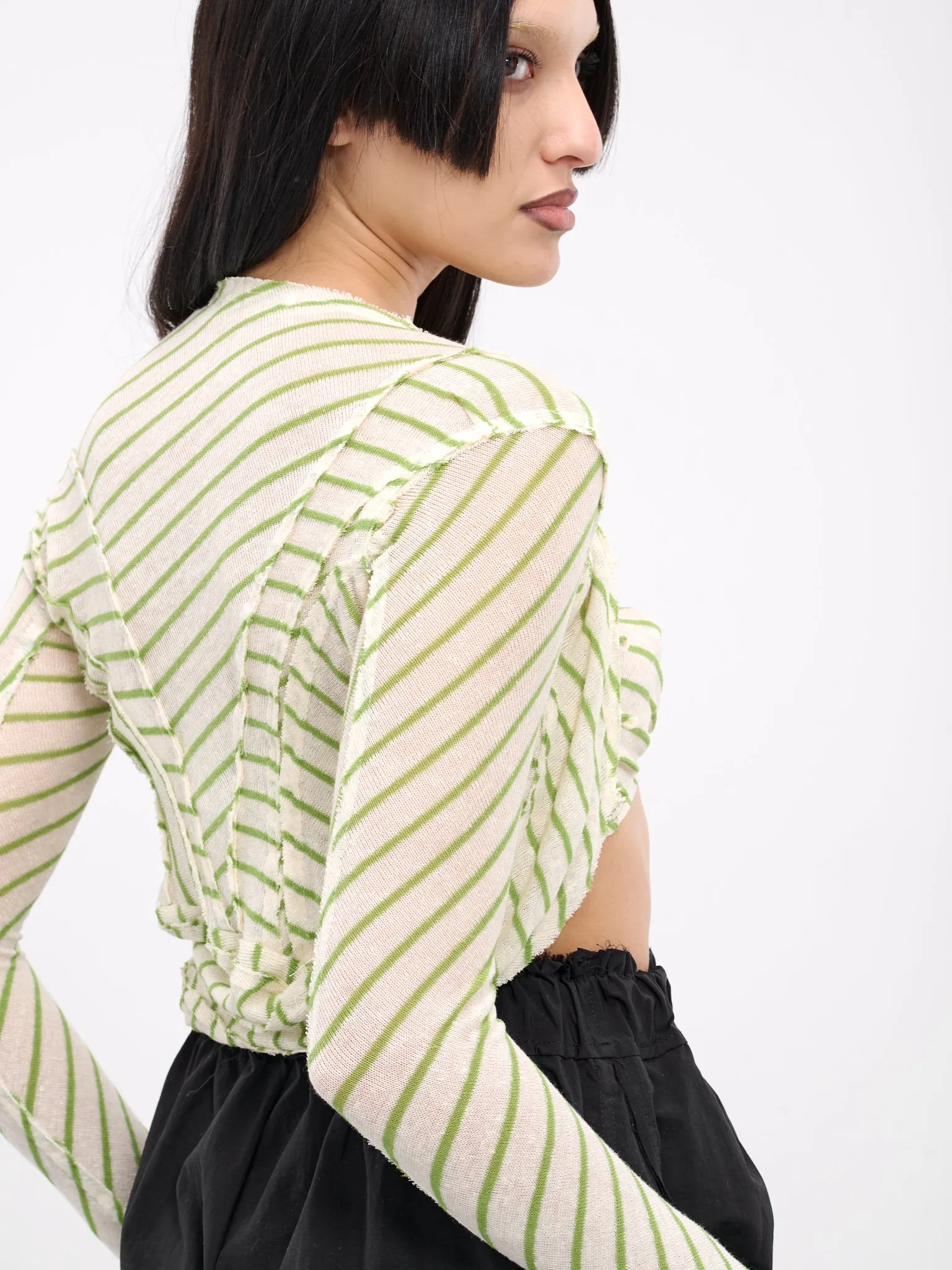 Striper Bolero Cardigan (BOLERO-GREEN-WHITE-STRIPE)