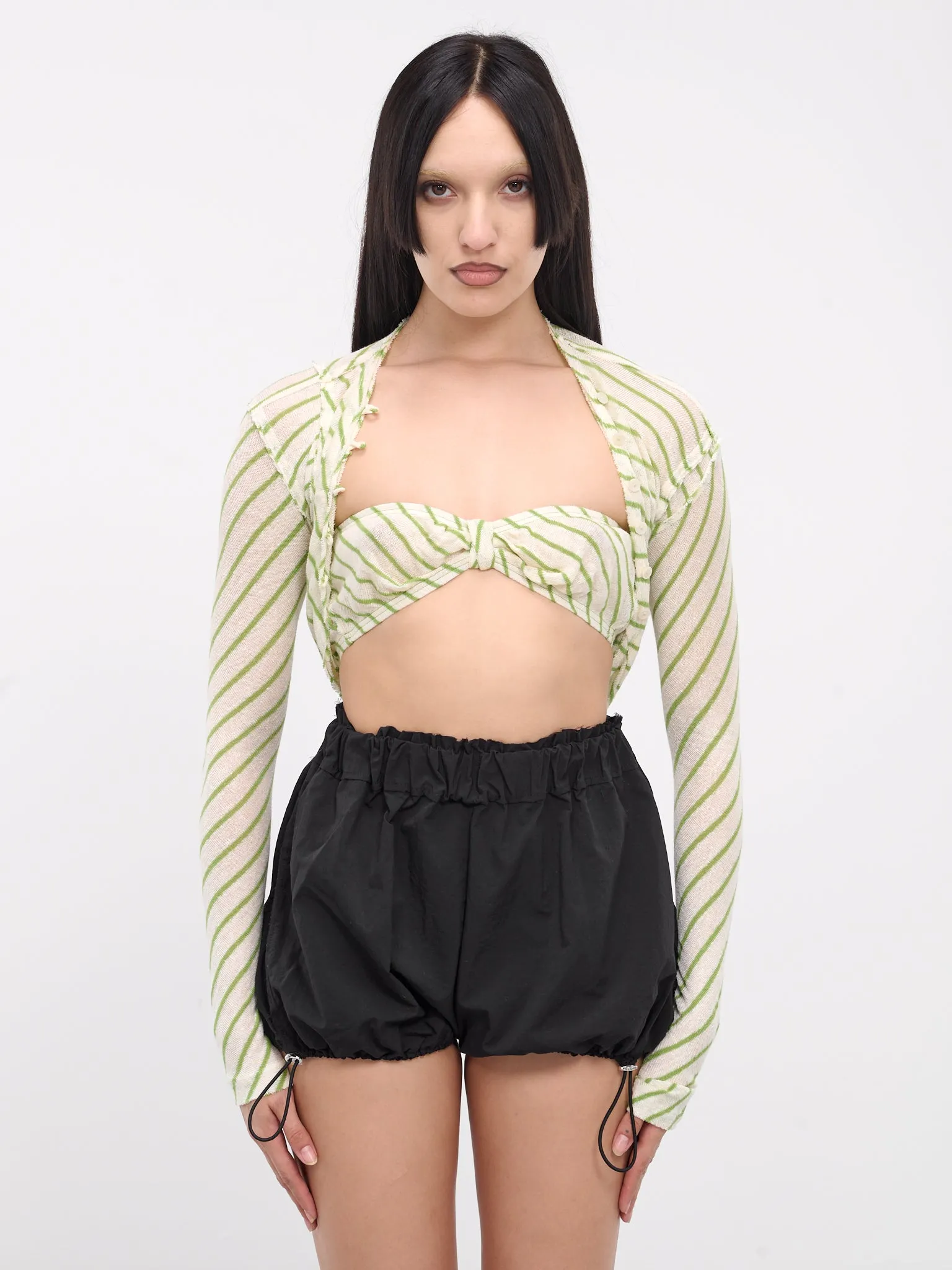 Striper Bolero Cardigan (BOLERO-GREEN-WHITE-STRIPE)