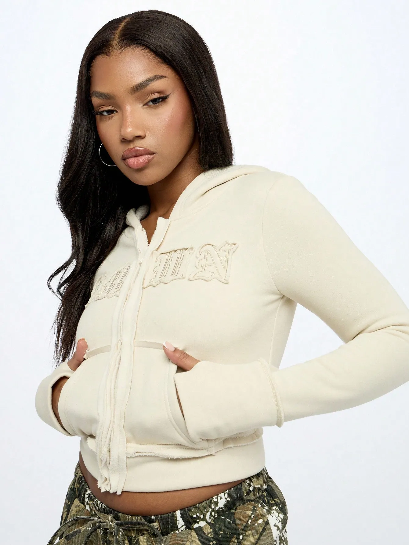 SUMWON WOMEN Hoodie Zip Up Sweatshirt With Applique Graphic