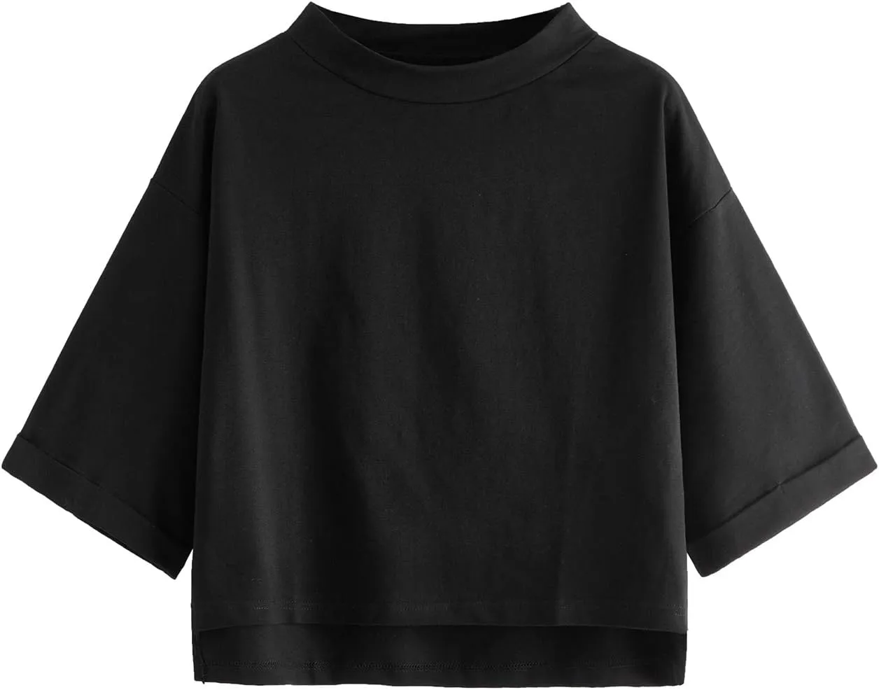 SweatyRocks Women's 3/4 Sleeve Mock Neck Basic Loose T-Shirt Elegant Top
