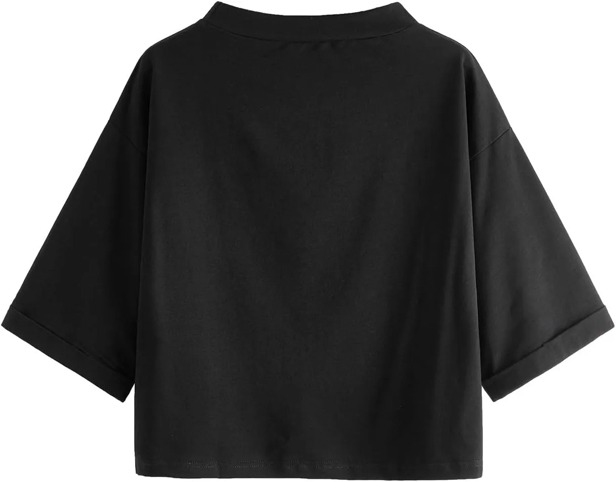 SweatyRocks Women's 3/4 Sleeve Mock Neck Basic Loose T-Shirt Elegant Top
