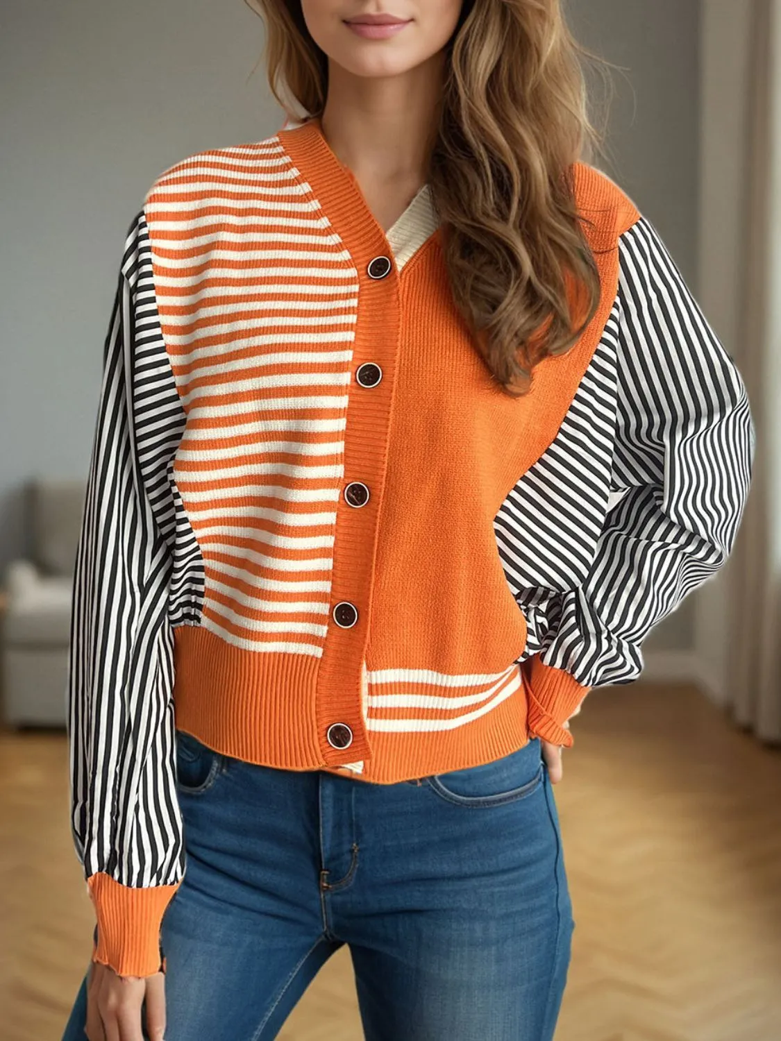 TEEK - Sriped Button Down Long Sleeve Cardigan
