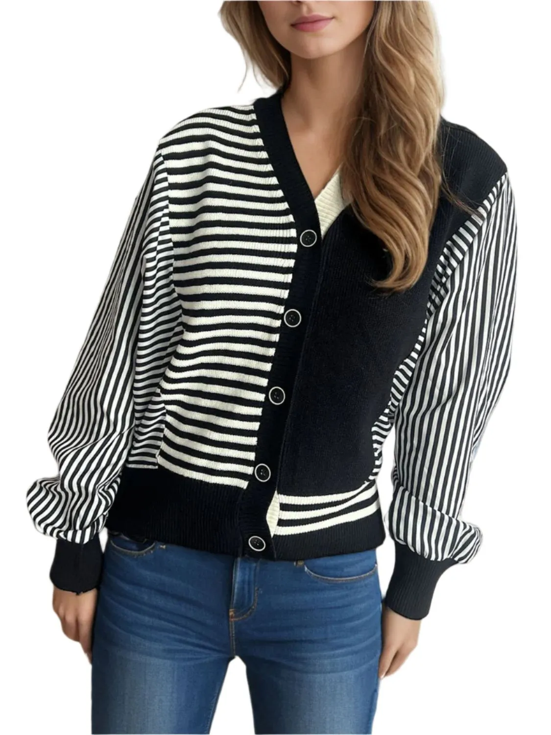 TEEK - Sriped Button Down Long Sleeve Cardigan