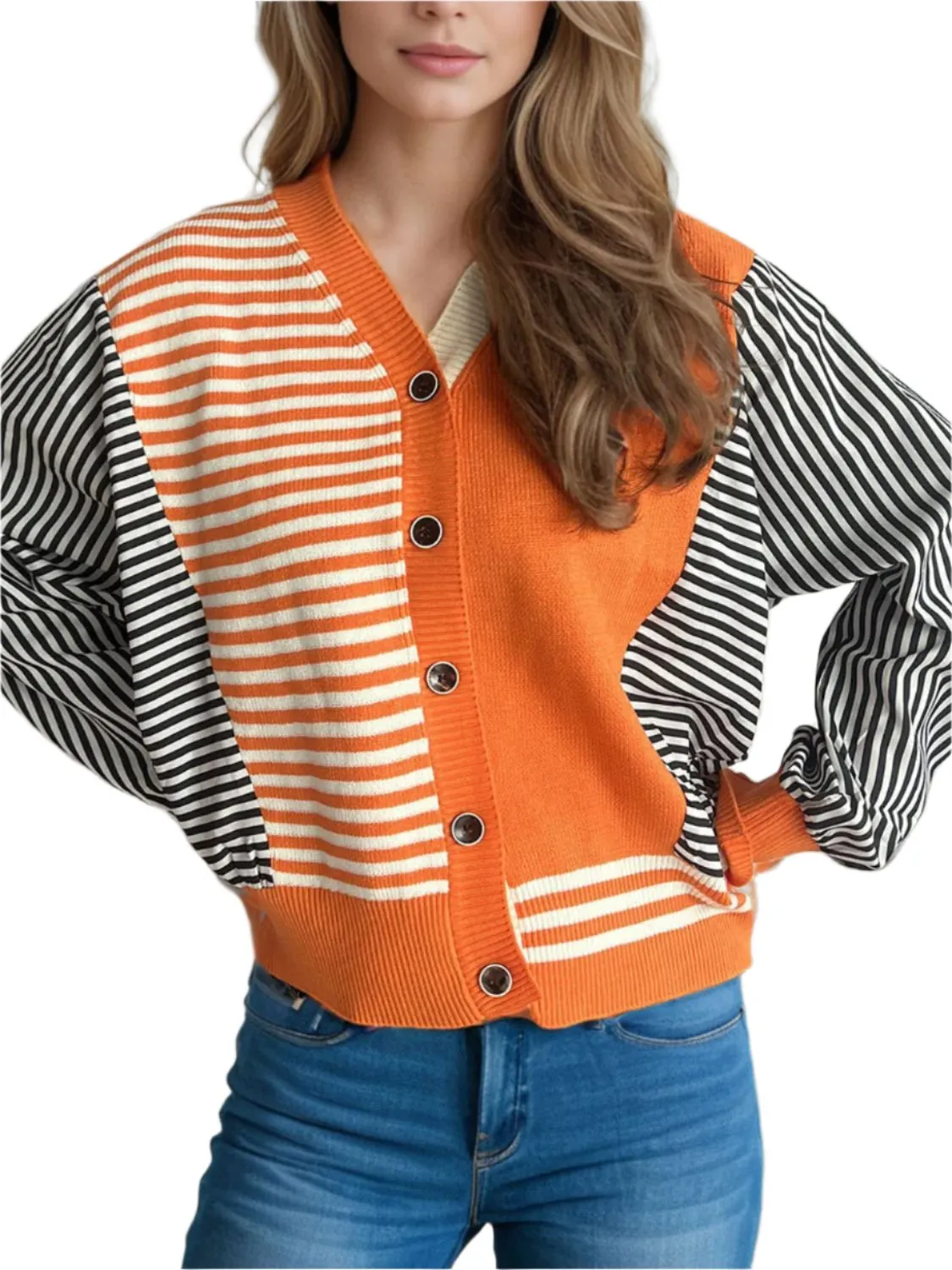 TEEK - Sriped Button Down Long Sleeve Cardigan