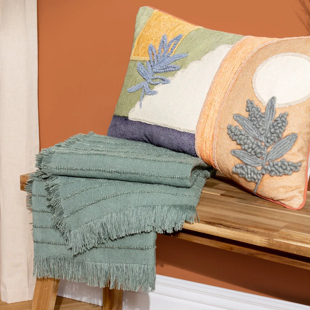 Tulna Embroidered Piped Cushion Sage/Caramel