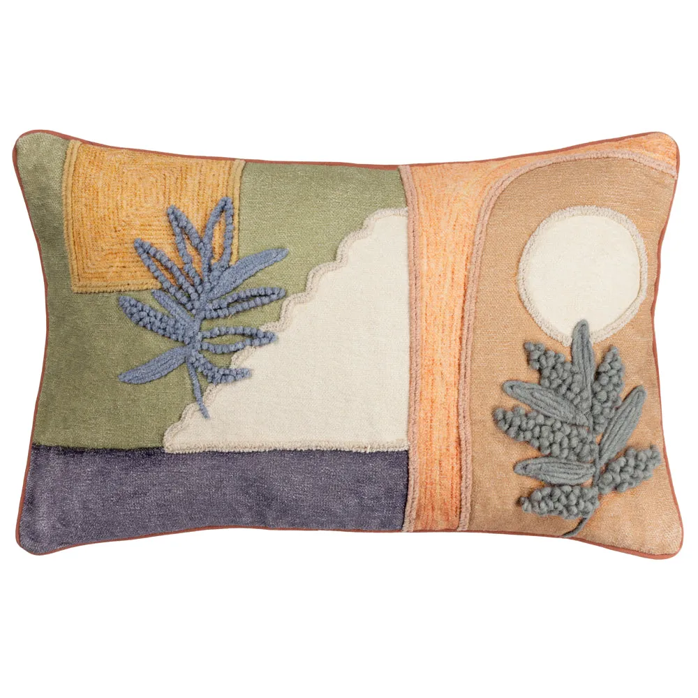 Tulna Embroidered Piped Cushion Sage/Caramel