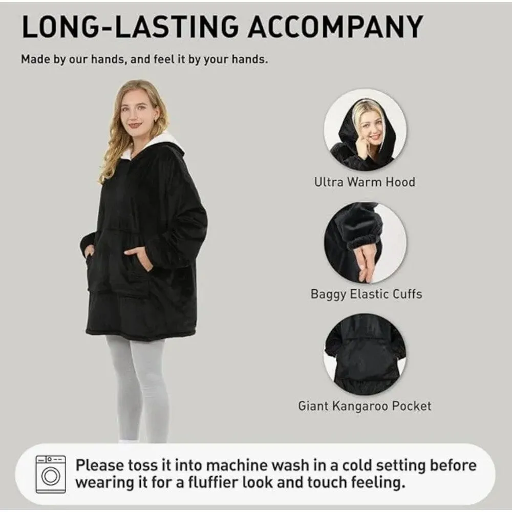 Unisex Sherpa Lined Wearable Hooded Blanket