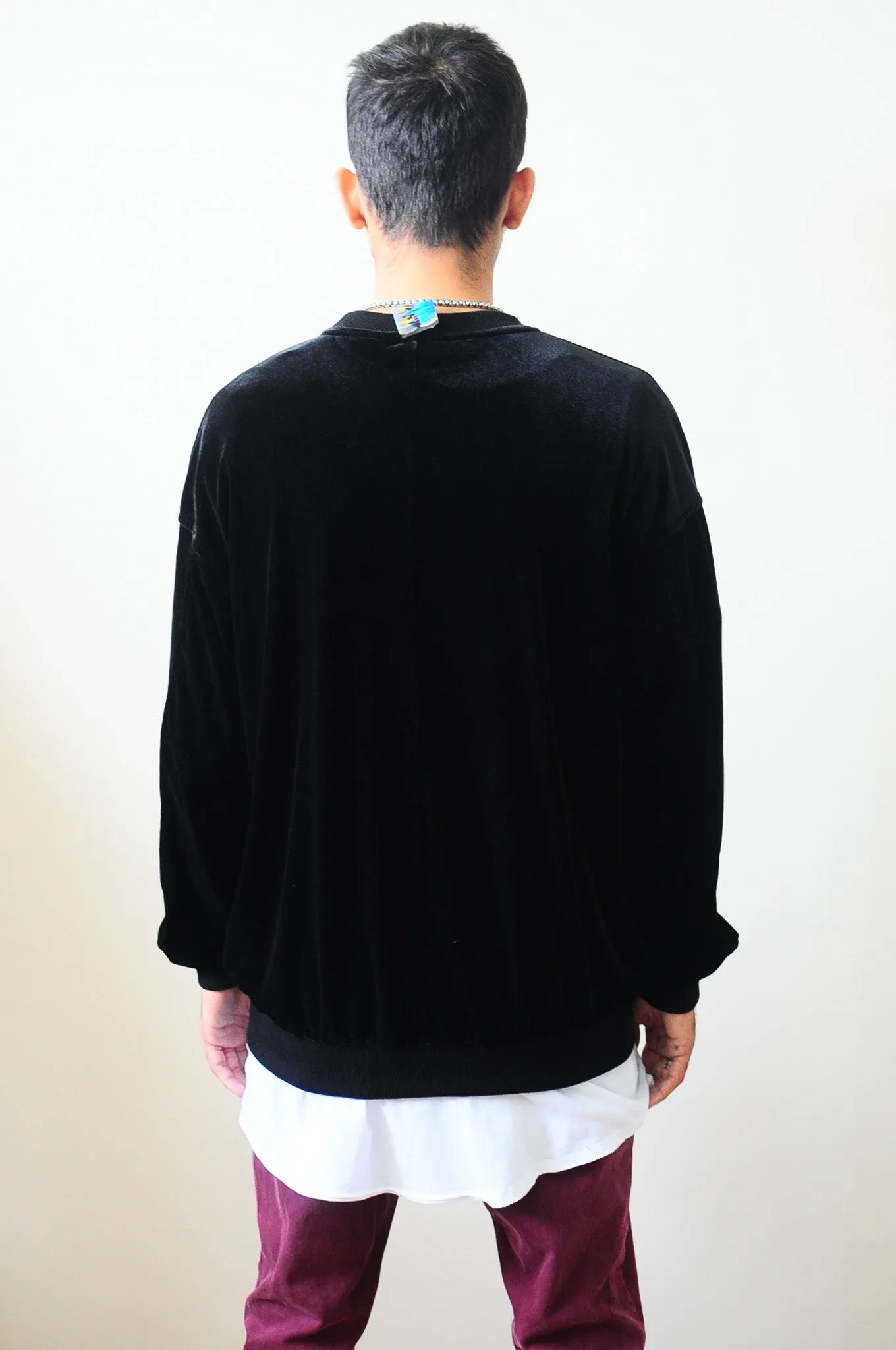 Velvet Raw Edge Velvet 80's Sweater Oversized Fit Dropped Shoulder