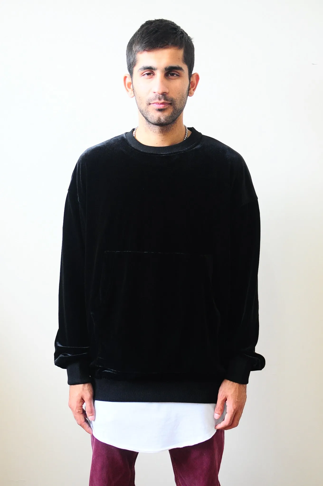 Velvet Raw Edge Velvet 80's Sweater Oversized Fit Dropped Shoulder
