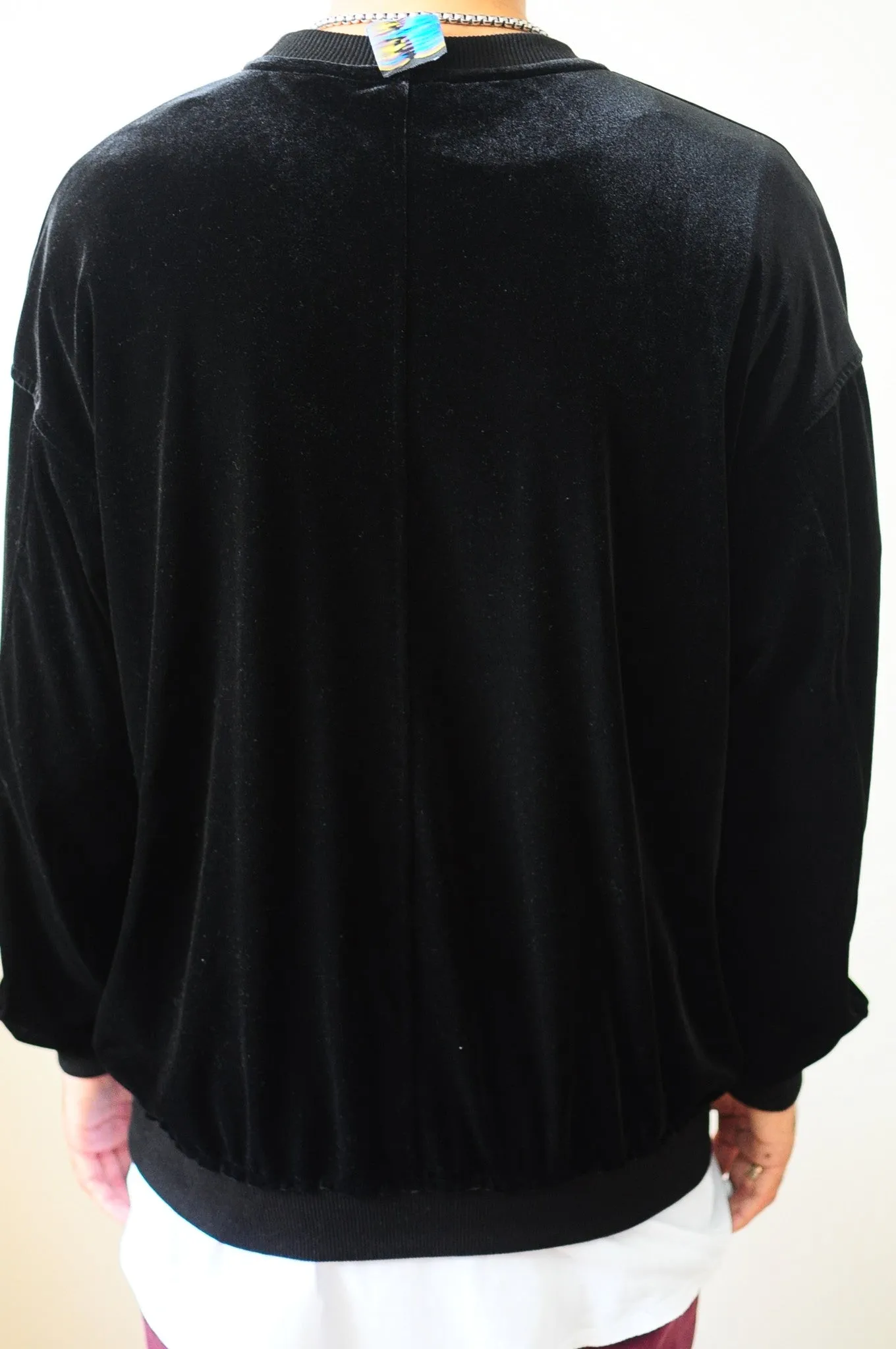 Velvet Raw Edge Velvet 80's Sweater Oversized Fit Dropped Shoulder