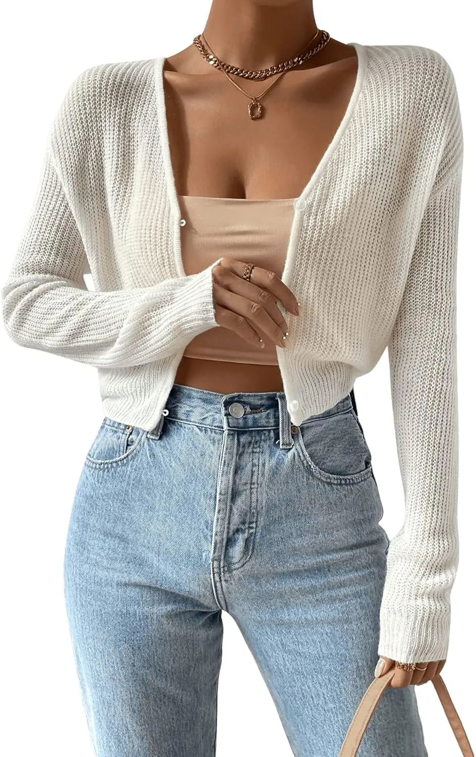 Verdusa Women's Drop Shoulder Long Sleeve Button Up Knit Cardigan Sweater