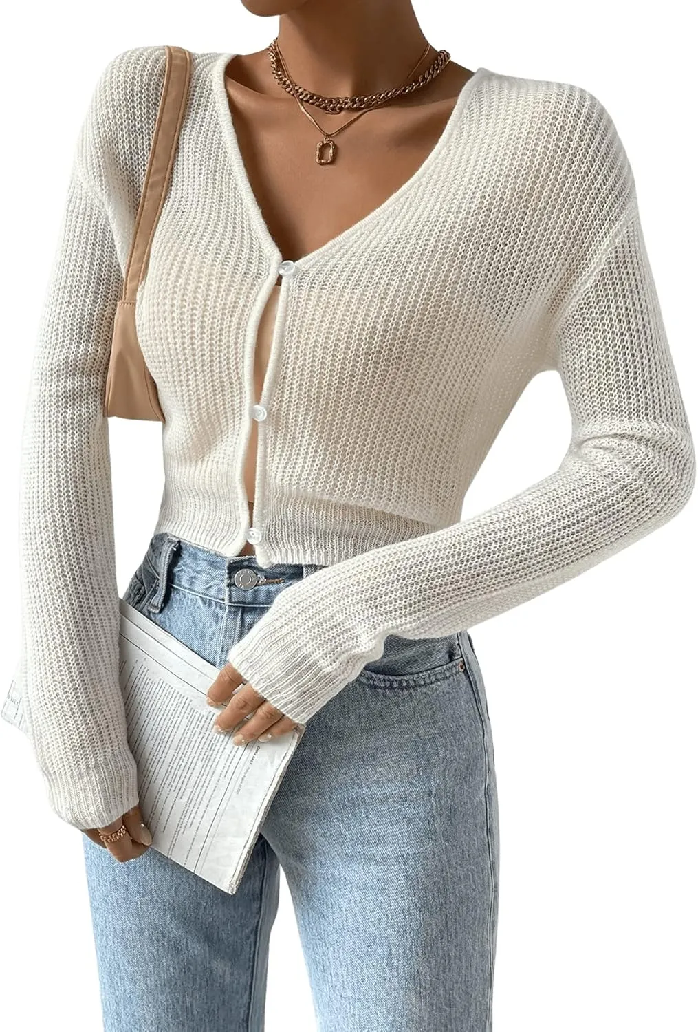 Verdusa Women's Drop Shoulder Long Sleeve Button Up Knit Cardigan Sweater