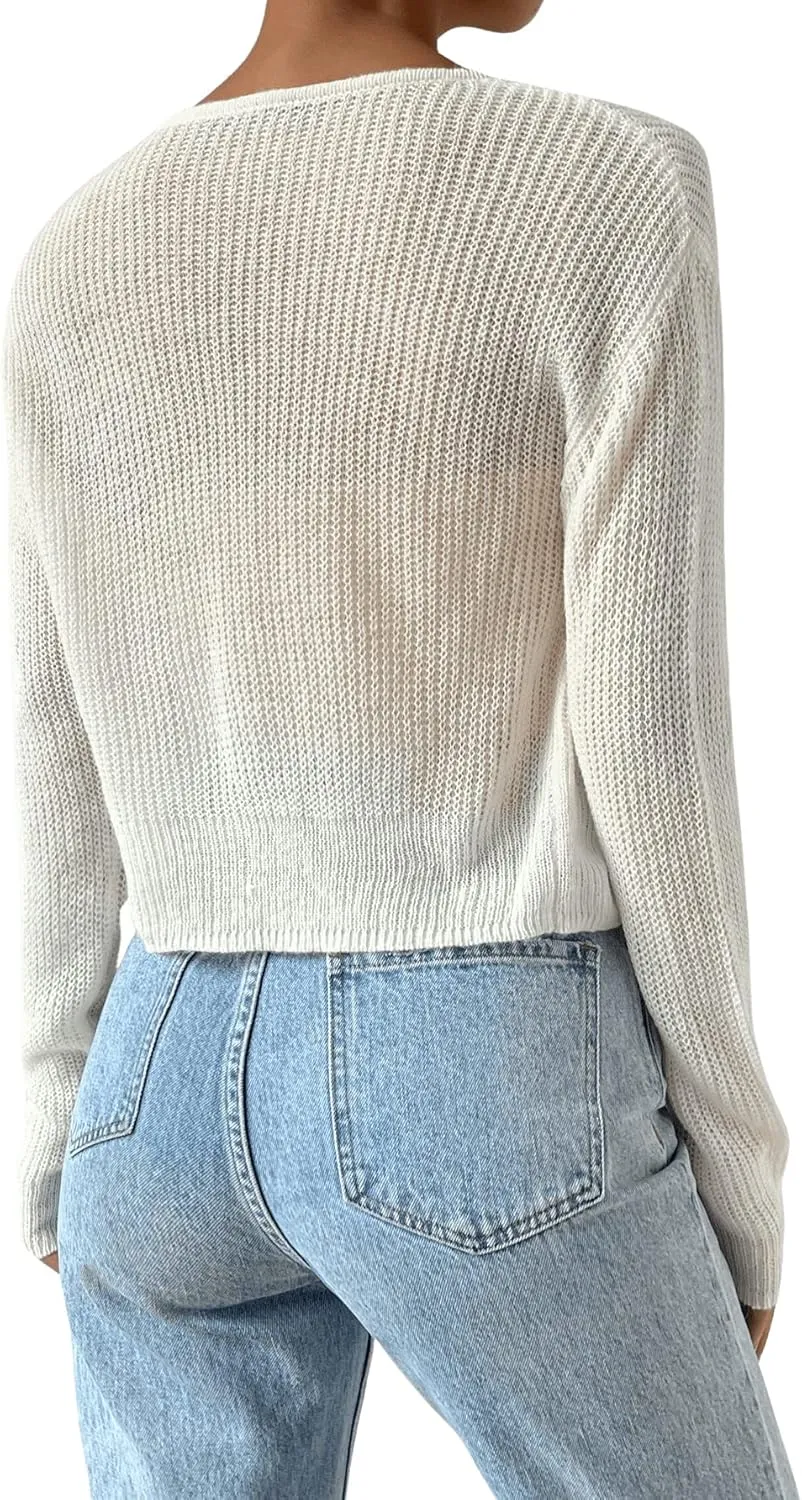 Verdusa Women's Drop Shoulder Long Sleeve Button Up Knit Cardigan Sweater