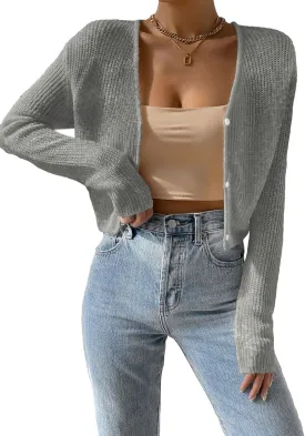 Verdusa Women's Drop Shoulder Long Sleeve Button Up Knit Cardigan Sweater