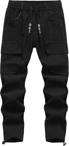 Vexalon Boys Cargo Joggers Pants Stretch Elastic Waist Drawstring Kids' Hiking Pants Youth Tapered Sweatpants 6 Pockets