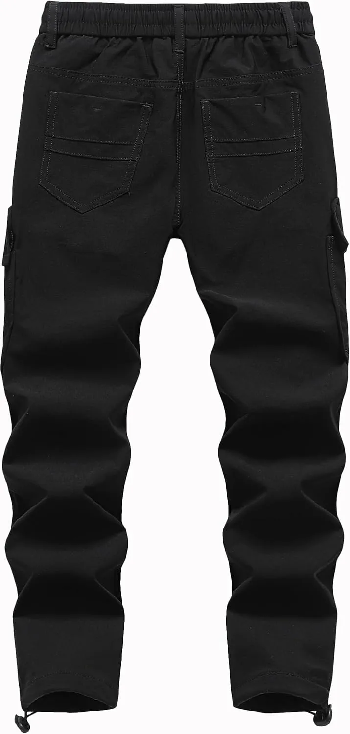 Vexalon Boys Cargo Joggers Pants Stretch Elastic Waist Drawstring Kids' Hiking Pants Youth Tapered Sweatpants 6 Pockets