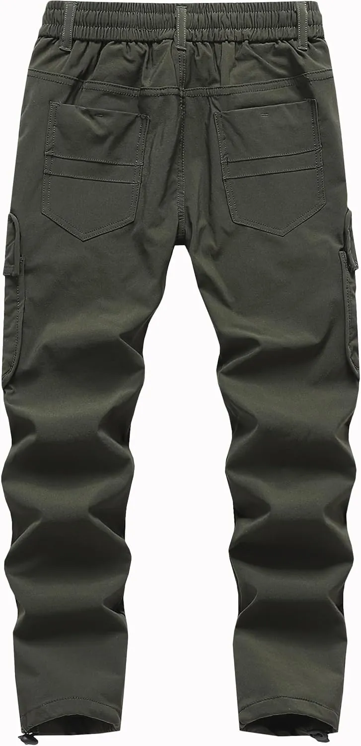 Vexalon Boys Cargo Joggers Pants Stretch Elastic Waist Drawstring Kids' Hiking Pants Youth Tapered Sweatpants 6 Pockets