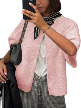 Women Knit Cardigan Sweater Y2k Short Sleeve Button Down Crop Top Sweaters Lightweight Coquette Shirt Summer