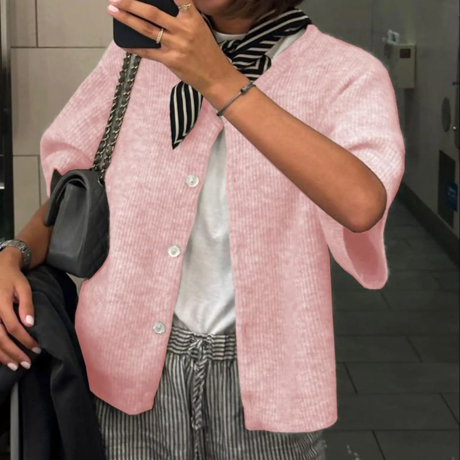 Women Knit Cardigan Sweater Y2k Short Sleeve Button Down Crop Top Sweaters Lightweight Coquette Shirt Summer