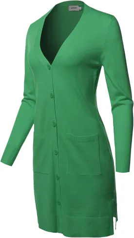 Women's Casual Button Up Long-Line Sweater Viscose Knit Cardigan