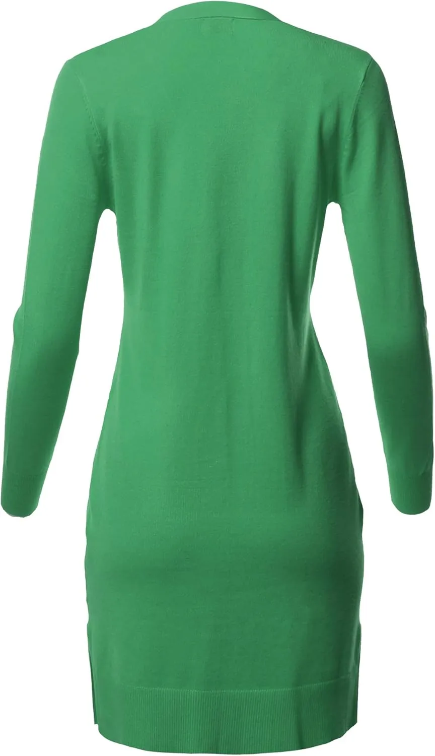 Women's Casual Button Up Long-Line Sweater Viscose Knit Cardigan