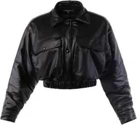Women's Cropped Front Two Pocket Snap Quilted Padding Bomber Jacket