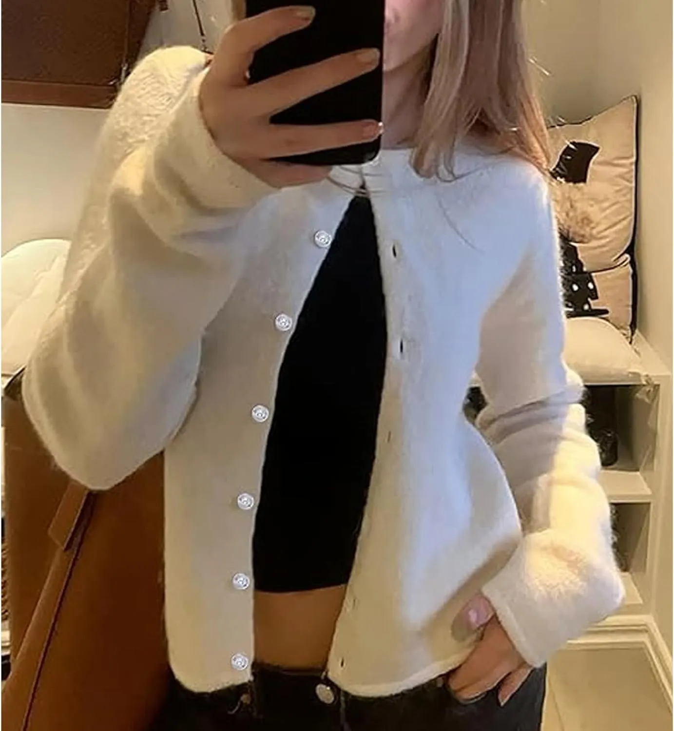 Womens Y2K Cardigan Sweaters Long Sleeve Open Front Button Down Crop Sweater Solid Knit Pullover Fall Outfits Tops
