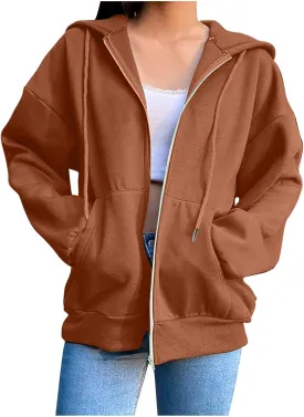 Womens Zip Up Hoodies 2025 Comfy Oversized Sweatshirts Cropped Fashion Long Sleeve Casual Lightweight Y2K Hooded Jackets